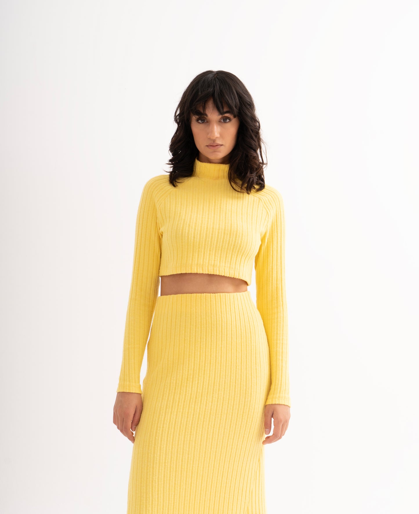 LEMON TURTLE NECK RAGLAN CROP TOP