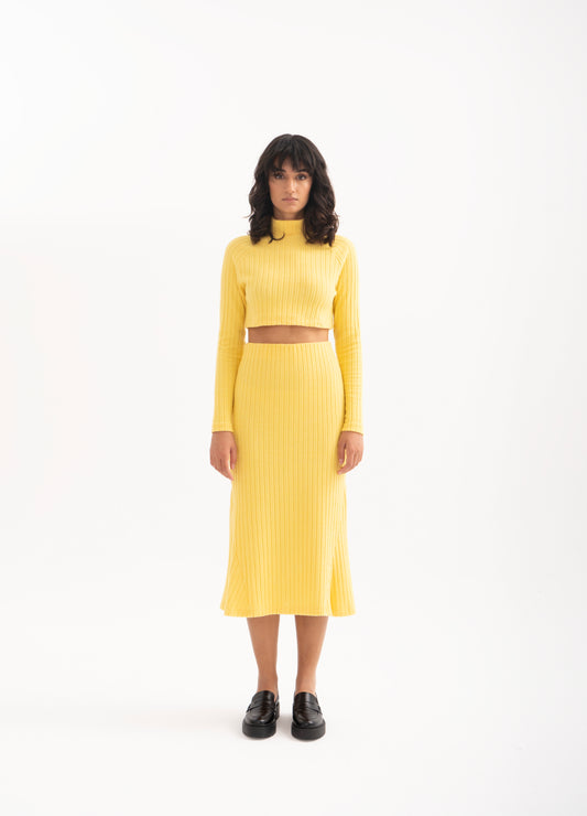 LEMON FLARED DETAIL MIDI SKIRT