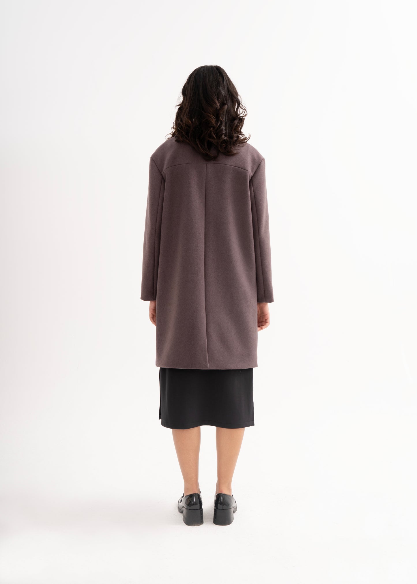 WOOL BLENDED COAT IN GREY WITH HIDDEN PLACKET