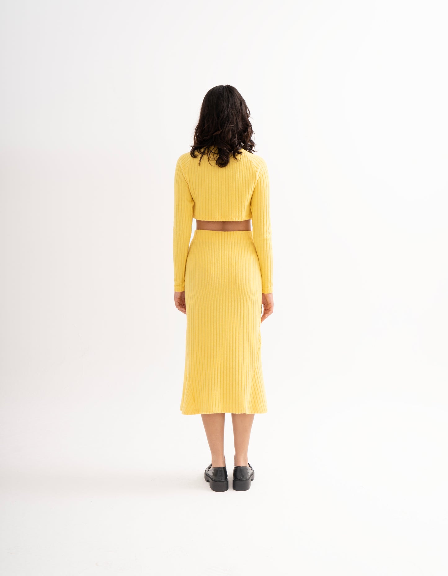 LEMON FLARED DETAIL MIDI SKIRT