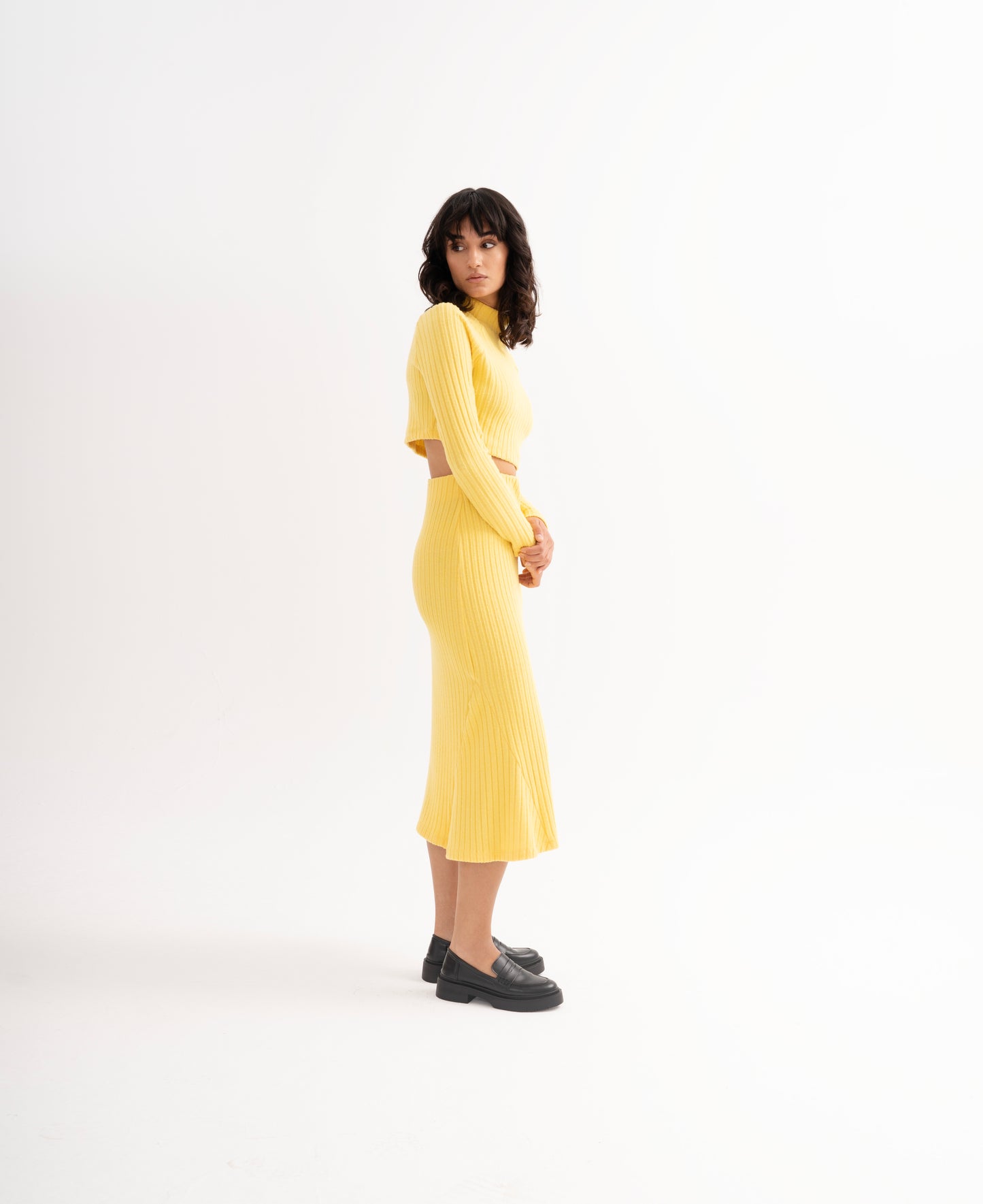 LEMON FLARED DETAIL MIDI SKIRT