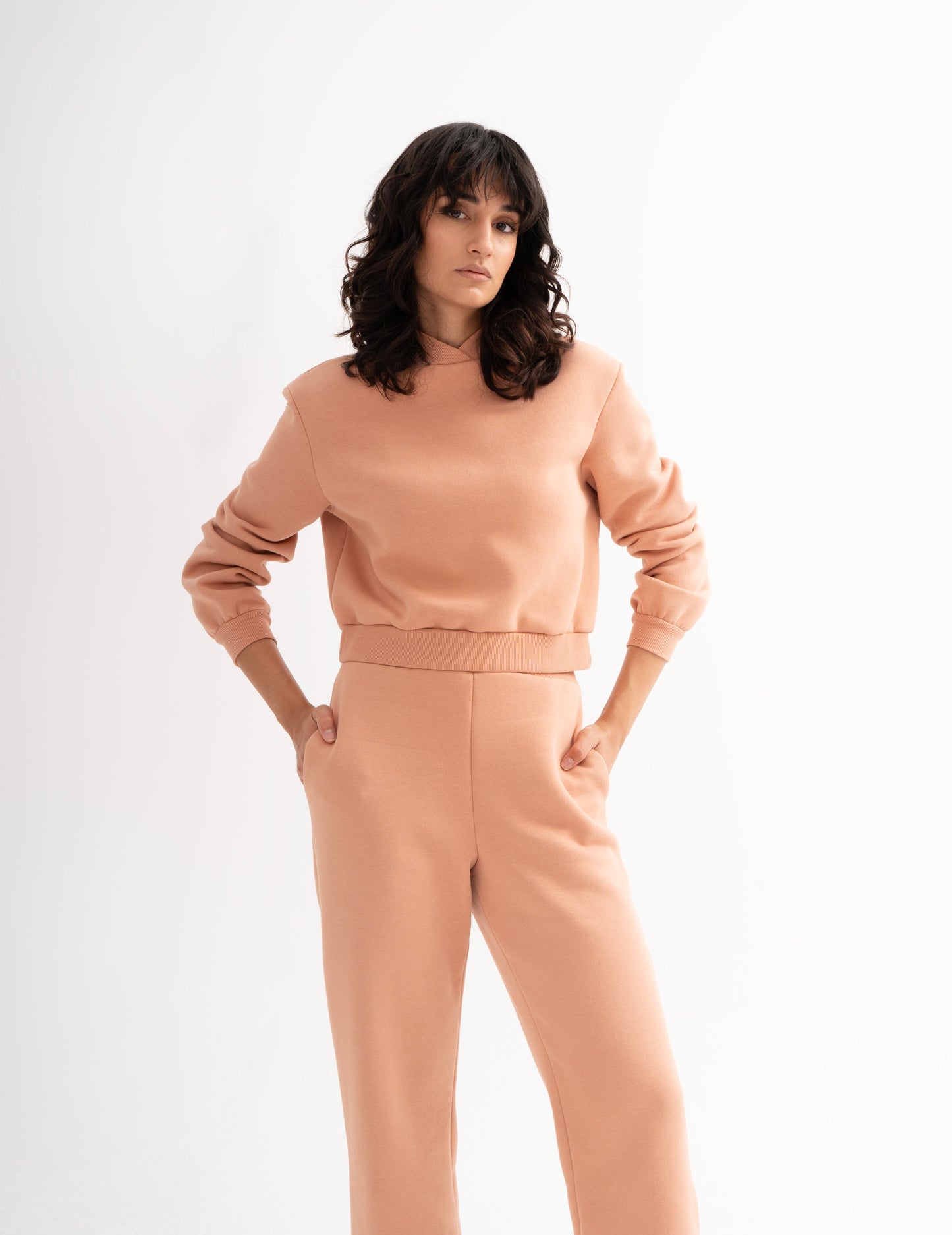 OLD ROSE HIGH WAISTED WIDE LEG JOGGER WITH SIDE SEAM POCKETS