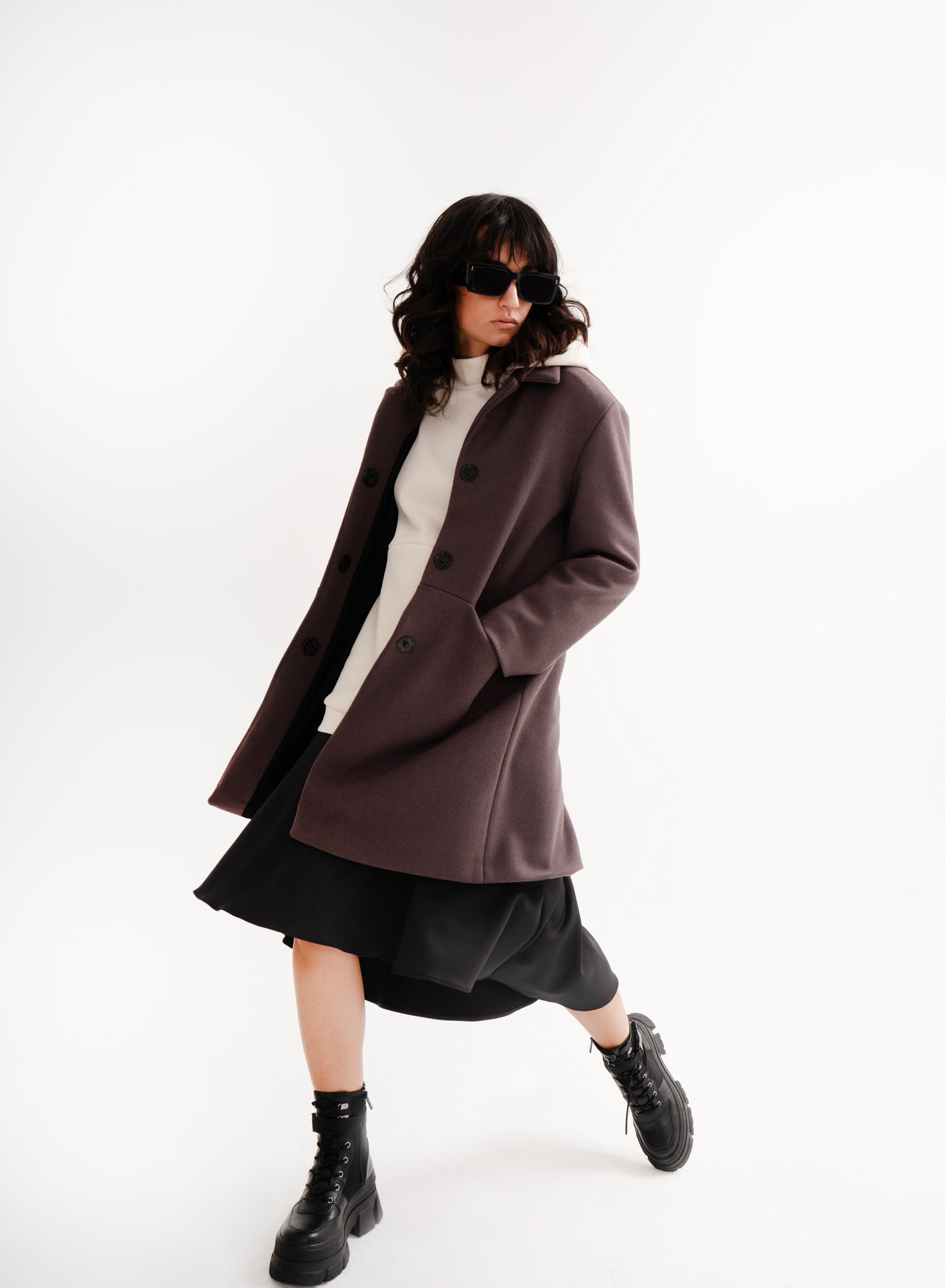 WOOL BLENDED COAT IN GREY WITH HIDDEN PLACKET