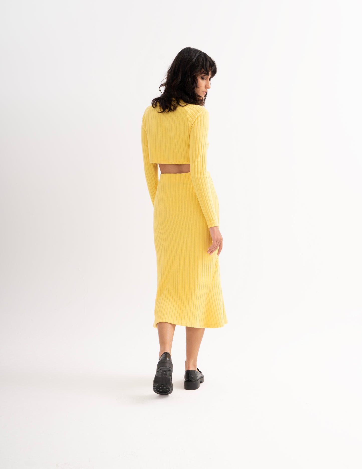 LEMON FLARED DETAIL MIDI SKIRT